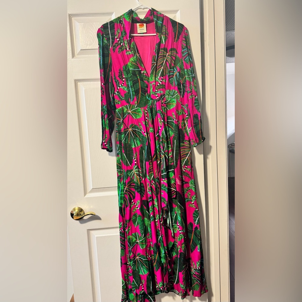 FARM RIO Tropical Pink and Green Maxi Dress L